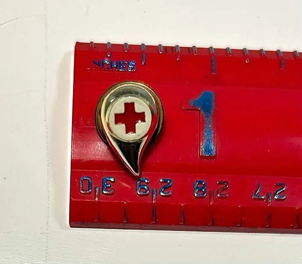 Red Cross Donor Drop Pin gold tone enamel